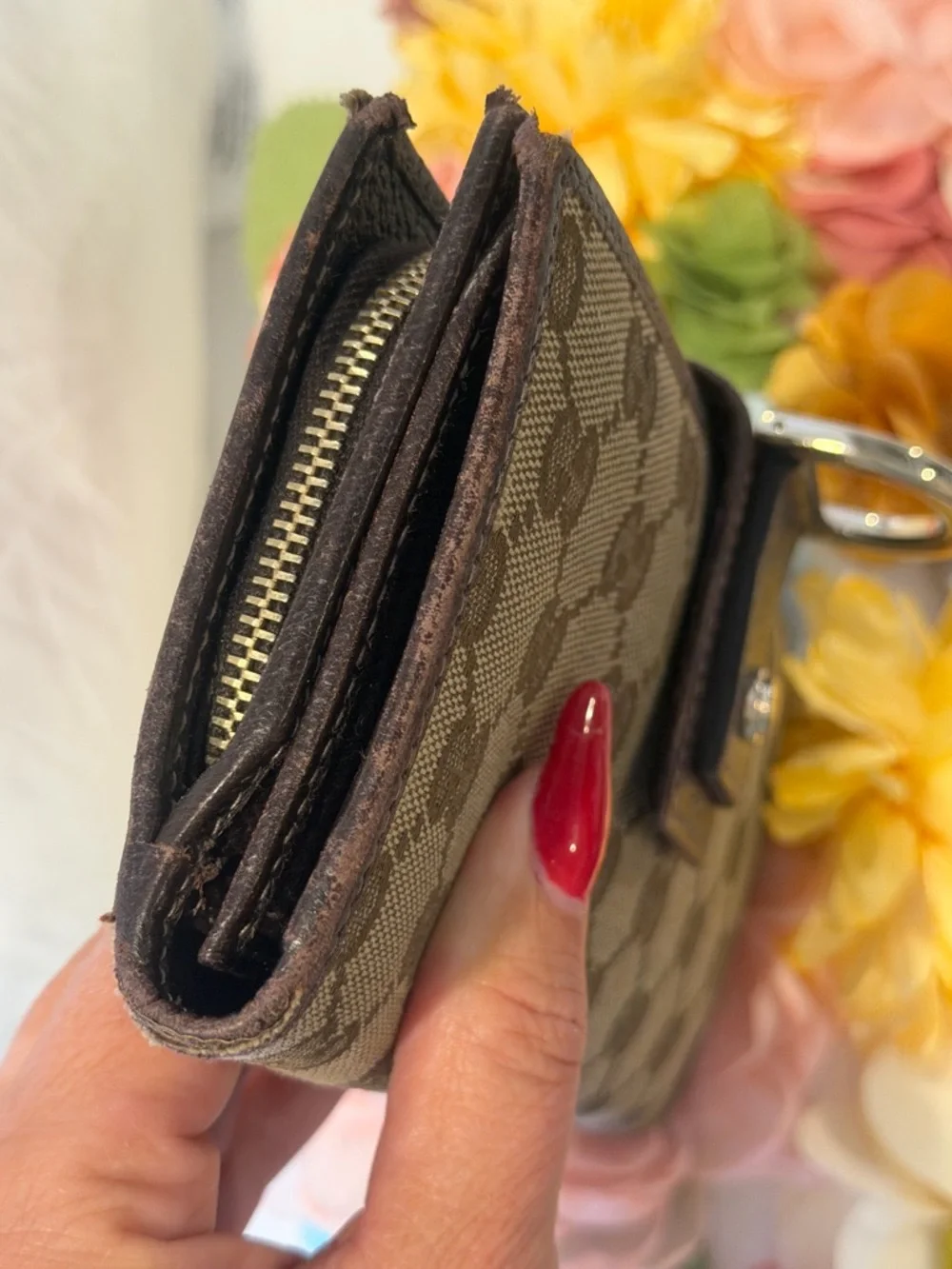 Gucci Beige and Brown Monogram Continental Wallet with Gold Hardware - Picture 13 of 16